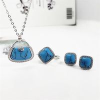 Wholesale Sterling Silver Blue Turquoise Red Agate Stone Crystal Bag Women Jewelry Set S925 Natural Gemstone Necklace Earring Ring Bracelet Earrings