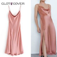 Wholesale Sexy Satin Dress Women Pink Slip Backless Long Elegant Gowns Chic Ladies Evening Party Maxi Dresses Sling Pajamas Casual