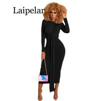 Wholesale Casual Dresses Velvet Sexy Bodycon Midi Dress Autumn Winter Long Sleeve O Neck Bandage Tight Fitted Woman Party Night Club
