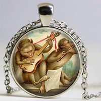 Wholesale Monkey Music Funny Necklace Cabochon Glass Gift Musician Gift Fob Pendant Necklaces