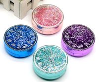 Wholesale shinning glitter pink green round electroplating quicksand contacts lenses cases glitters lens box glasses case