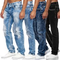 Wholesale Men s high waist tight boyfriend fashion jeans motorcycle straight black blue spring and autumn