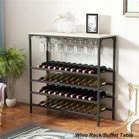 Wholesale TOPMAX Rustic Bottles Kitchen Dining Room Metal Floor Free Standing Wine Rack Table with Glass Holders Tier Wine Bottle Organizer Shelves Light a13