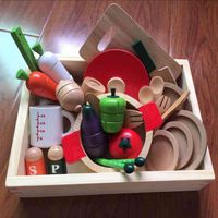 Wholesale Children s kitchen cut fruit toys magnetic fruit and vegetable cut look at wooden house cut music wooden box