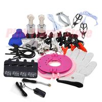 Wholesale Nxy Electric Shock Nipple Clamps Metal Breast Clip Labia Massage Gloves pad Sex Toys for Sm Bondage Couple Game Flirt Accessory1210