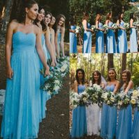 Wholesale Elegant Sky Blue Sweetheart Full Lace Bridesmaid Dresses Arrival A Line Zipper Back Floor Length Beach Wedding Party Guest Wear