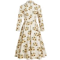 Wholesale Fashion Elegant Spring Women Flower Printed Dresses Long Sleeve Party Robes Femme Plain Ruched Button Front Dress Ladies Outfits