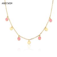 Wholesale ANDYWEN Sterling Silver Gold Pink Happy Face Smiley Chain Necklace Wedding Gift Tiny Pendant Jewels