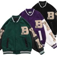 Wholesale Bomber Jacket Men Patchwork Color Block Harajuku Hip Hop Baseball Coats Streetwear Vintage College Style Fashion Jackets Unisex