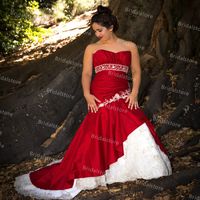 Wholesale Vintage Red Gothic Mermaid Wedding Dresses With White Lace Rustic Countryside Strapless Plus Size Bridal Gowns Corset vestido noiva civil obe de mariage