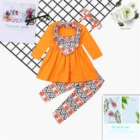 Wholesale Halloween Thanksgiving Baby Clothing Sets Boys Girls Pumpkin Turkey Printed Long Sleeve dress Top Trousers Scarf Infants Outfits B3
