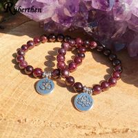 Wholesale Beaded Strands Ruberthen Natural Garnet Lotus Bracelet Meditation Mala Balancing Intuition Spirituality Healing Energy Jewelry