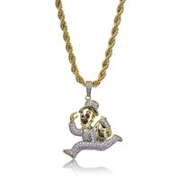Wholesale Pendant Necklaces K Gold Plated Bling CZ Simulated Diamond Iced Running Doll Necklace Hip Hop Chain Jewelry For Men Charm Gifts