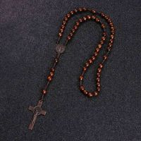 Wholesale Komi Christ Jesus Wooden Beads mm Rosary Bead Cross Pendant Woven Rope Chain Necklace Religious Orthodox Praying Jewelry R