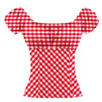 Wholesale Vintage s Red White Plaid Womens Tops Holiday Picnic Crop Slash Neck Blouses Cotton Low Back Peasant Pin Up Clothing Women s Shirts