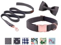 Wholesale Dog Collars Leashes Unique Style Paws Or Cat Collar And Leash Set With Bows Grey Dots Design Cotton Webbing