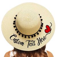 Wholesale Custom Embroidery Text Your Name Women Straw Hat Sun s High Quality Black Pompon Large Brim Beach Bridal Party Gifts