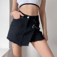 Wholesale Skirts Black Goth Bandage Mini Denim Shorts Skirt Vintage Y2k Gothic Fringe Jeans Punk Lolita Kawaii High Waist Women