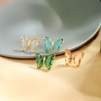Wholesale Crystal Shell Butterfly Blue Pink Color Pendant Earrings Ear Stud Design For Women Jewelry