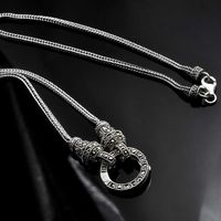 Wholesale Women s Real Silver Long Chain Necklace Retro Sterling Silver S925 Thailand Makad Stone Pendant Jewelry