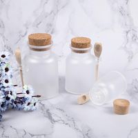 Wholesale Frosted Plastic Cosmetic Bottles Containers with Cork Cap and Spoon Bath Salt Mask Powder Cream Packing Bottles Storage Jars LLB9014