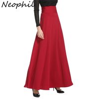 Wholesale Neophil Winter Muslim Women Floor Length Long Skirts Plus Size XL Black High Waist Maxi Skater Skirts Jupe Longue MS1809