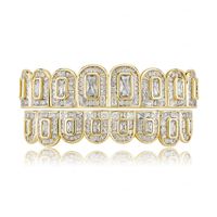 Wholesale Europe and America Hip Hop Iced Out Square CZ Gold Plated Bling Teeth Grillz Top Bottom Diamond Teeth Grillzs Set for Men Women Hip Hop Grills