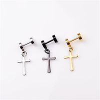 Wholesale Titanium Silver Earrings Mens ear ring clip not allergic cross exaggerated personality Fake Ear Plugs Barbell Ear Stud Hip Hop Q2