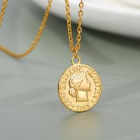 Wholesale Creative Golden Queen Jewelry Gold Plating Dollar Coin Round Vintage For Women Bohemian Choker Pendant Necklaces