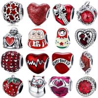 Wholesale INBEAUT Genuine Sterling Silver China Red Love Touched Heart Mom Baby Beads fit Europe Bracelet Star Letter Crystal Charms