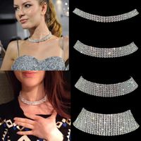 Wholesale Chokers Sparkling Silver Color Crystal Collar Chain Choker Necklace Bridal Women Wedding Party Diamante Rhinestone Jewelry Gifts