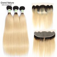 Wholesale Human Hair Bulks Peruvian Platinum b Blonde Straight Wave Bundles With x4 Ear To Lace Frontal Closure Remy