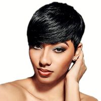 Wholesale Human Hair Wig Straight Pixie Cut Short Hairstyles Side Part Natural Black Machine Made lace wigs