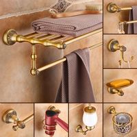 Wholesale Bath Accessory Set Antique Bronze Carved Bathroom Accessories Brass Hardware Sets Towel Rack Paper Holder Toilet Brush