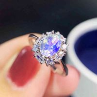 Wholesale Dainty Natural Blue Moonstone Engagement Solid sv925 Bridal Promise Anniversary Gift Lovely Flashy Gem Stone Wedding Ring