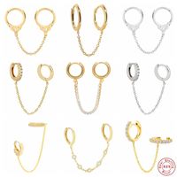 Wholesale Hoop Huggie GS Sterling Silver White Zircon Double Circle Chain Earrings For Women Ear Bone Cuff Buckle Cartilage