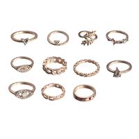 Wholesale 11 piece Band Rings fashion alloy leaf color diamond joint ring simple and wild retro light luxury water drop imitation Opal rhinestone inlaid ring jewelry gift