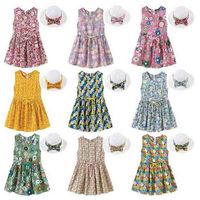 Wholesale Summer Kids Girls Dress Fashion Flora Printed Sleeveless Dresses Hat Suit Baby Princess Skirt Sun Hat Children s Outdoor Party Casual Clothes G501VWU