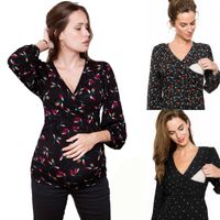 Wholesale Maternity Tops Tees Womens Nursing Pregnancy Long Sleeve Blouse Floral V Neck Animal Print Breastfeeding Shirt