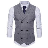 Wholesale Men s Vests Brand Suit Vest Men Jacket Sleeveless Beige Gray Brown Vintage Tweed Fashion Spring Autumn Plus Size Waistcoat