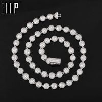 Wholesale Chains Hip Hop MM Heavy Bead Round Brass Zircon Iced Out Cuban Link Chain CZ Prong Setting Necklaces For Men Women Jewelry