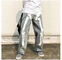 Wholesale Men Skeleton Oversized Black Jeans Pants Denim Mens Streetwear Hip Hop Harem High Waist Overalls Men s