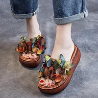 Wholesale Summer Women Slippers New Genuine Leather Women Shoes House Cool Slides Floral Wedges Outside Wear Platform Ladies Slippers
