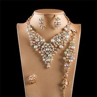 Wholesale Luxury Crystal Necklace Earrings Bracelet Ring Set Jewelry Sets for Bride Gift for Women Wedding Party Indian Costume Jewellery
