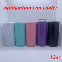 Wholesale DIY Heat Sublimation Can Cooler oz Slim Straight Can Insulator Blank Skinny Double Wall Stainless Steel Vacuum Cooler sea ship RRE9498