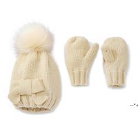 Wholesale Baby Hat and Mittens Set Kids Knitted Cotton Beanie Cap Winter Warm Boys Girls Double Pompom Hats Gloves Xmas Gifts NHE11242