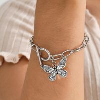 Wholesale Link Chain DIEZI Steampunk Chunky Bracelets For Women Hip Hop Simple Silver Color Metal Butterfly Charm Bracelet Jewelry