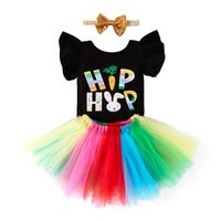 Wholesale Baby Girl Easter Costume Infant Printed Romper Tops Rainbow Color Tutu Skirt Bowknot Headband Toddler Outfit Clothing Sets