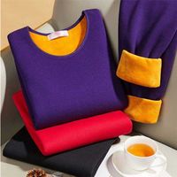 Wholesale Warm Clothing Women Thermal Underwear Sets For Winter Solid Color Middle Neck Thin Versatile And Slim Bottom