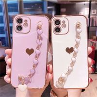 Wholesale Soft galvanic love heart of phone cases for iPhone Pro Max XS X XR Plus Mini SE bumper bracelet rear cover case